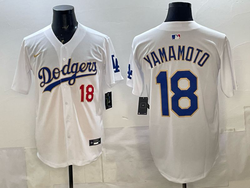 Men Los Angeles Dodgers #18 Yamamoto White blue Game 2026 Nike MLB Jersey 001->los angeles dodgers->MLB Jersey